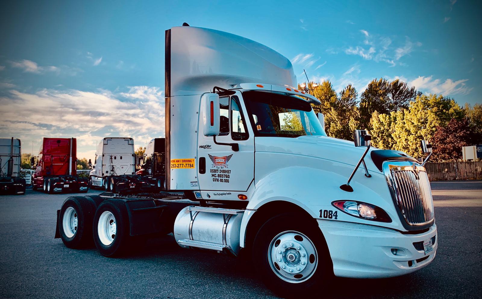 Singh Trucklines truck staged for port drayage, Kent, Washington