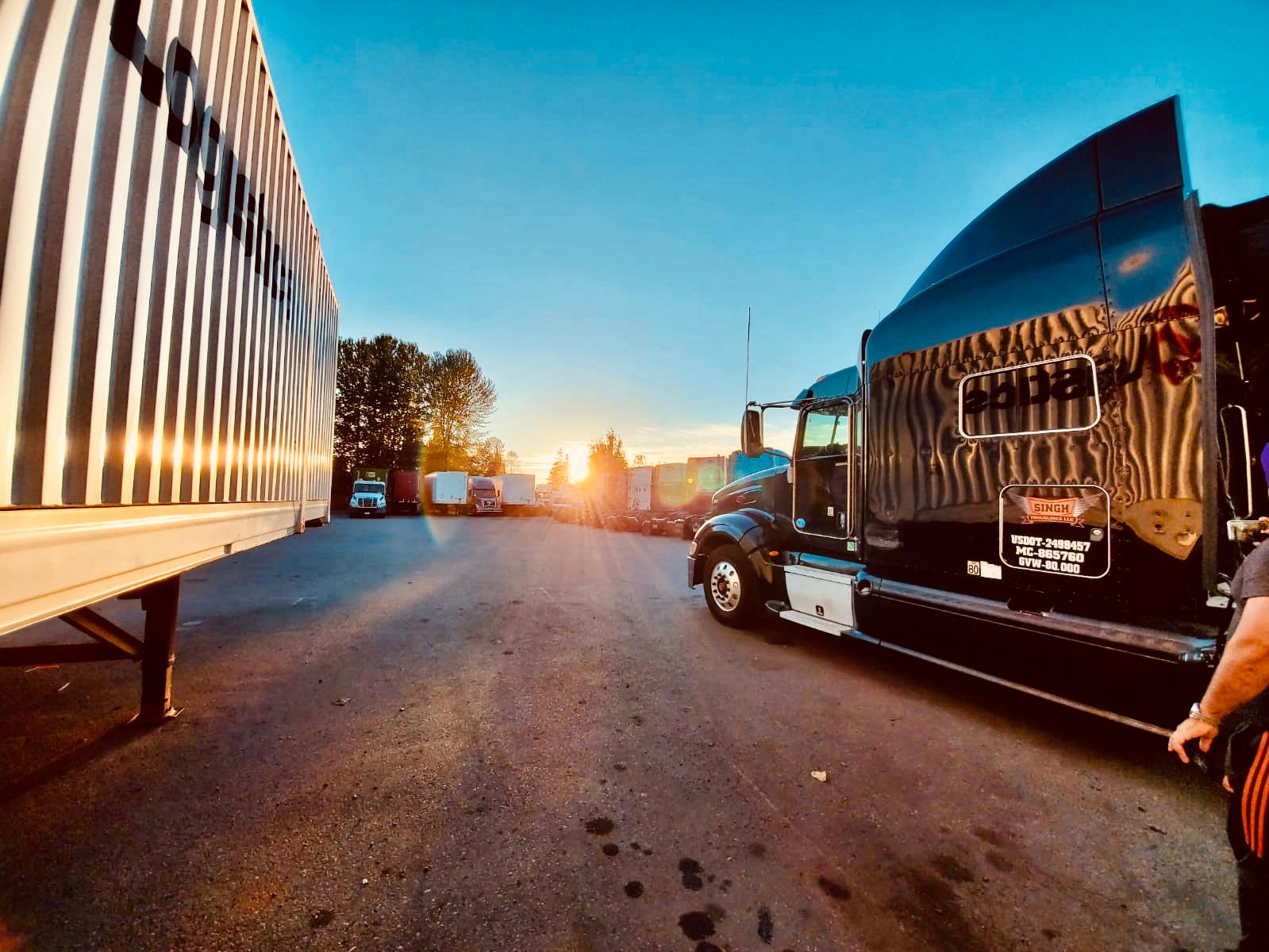 Singh Trucklines tractor in the yard, supported by our own team
