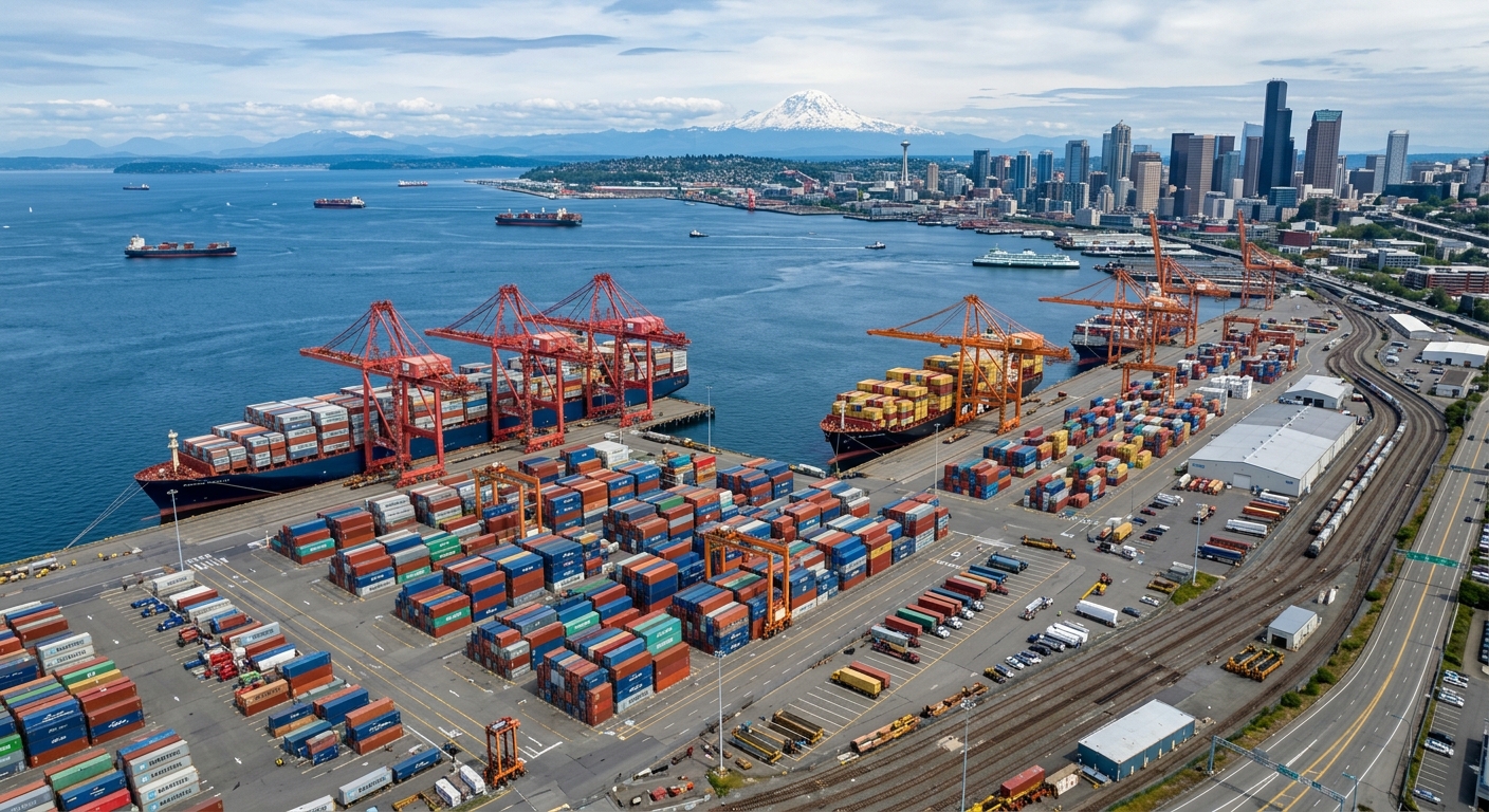 Aerial view of Port of Seattle cargo terminals