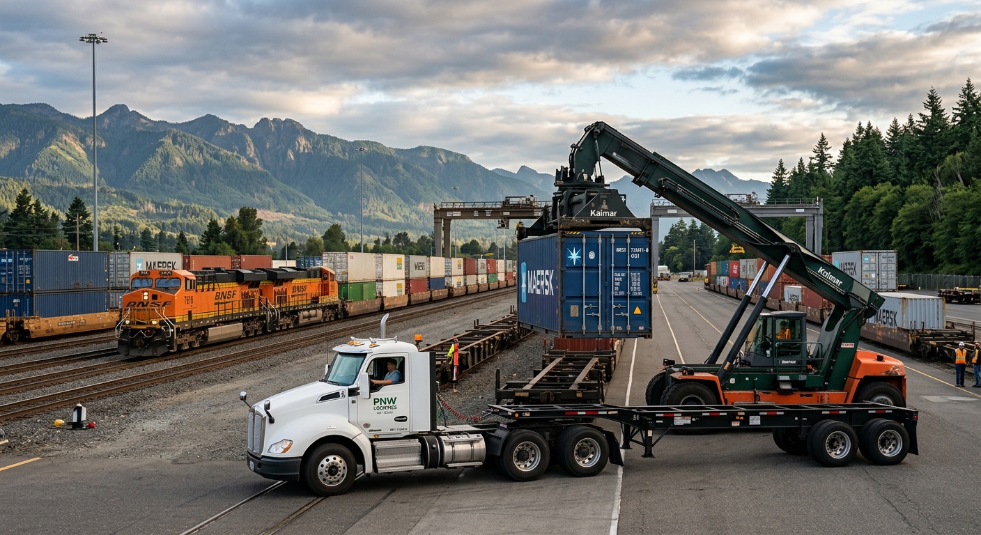 Truck at rail terminal picking up container
