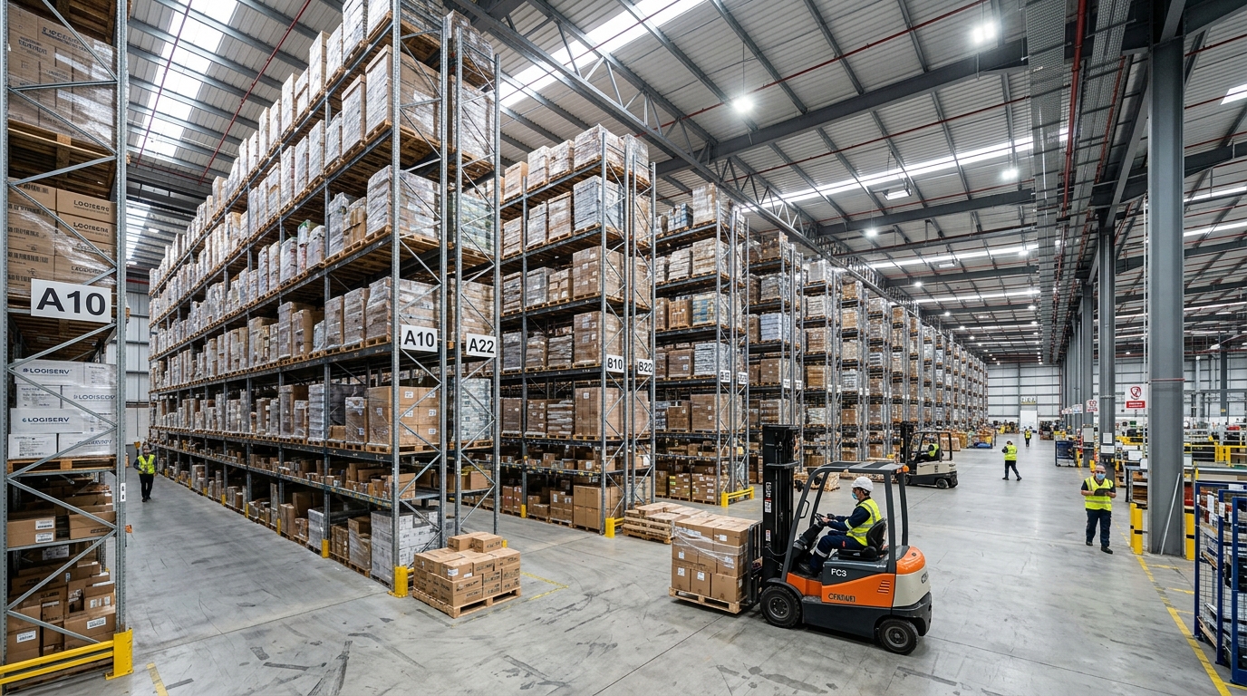 Warehouse interior with storage racks